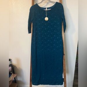 PINKBLUSH Maternity Blue Lace Maxi Dress Lined 3/4 Sleeve Round Neck Size L